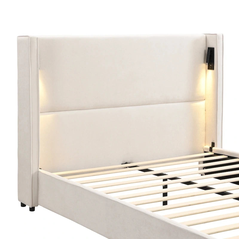 Christopher Knight Home- Cassie Upholstered Bed Frame with Reading Lamp & USB Port