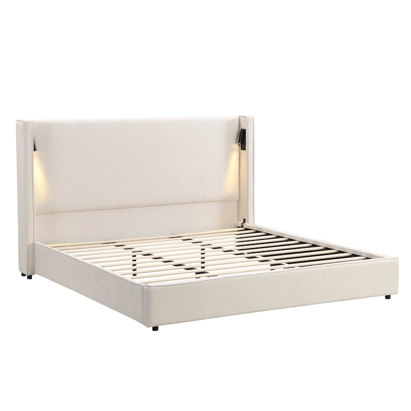 Christopher Knight Home- Cassie Upholstered Bed Frame with Reading Lamp & USB Port