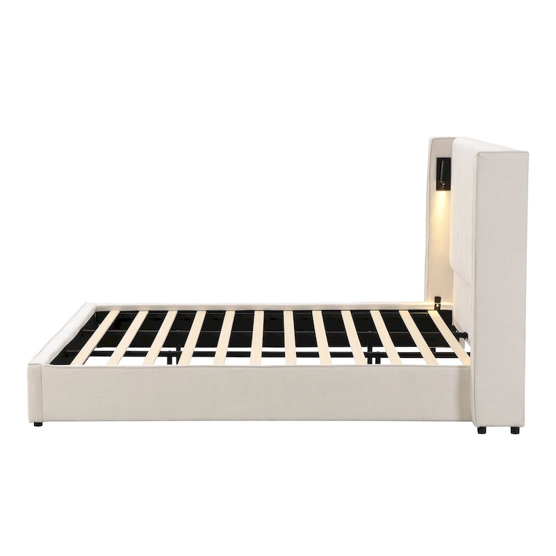 Christopher Knight Home- Cassie Upholstered Bed Frame with Reading Lamp & USB Port