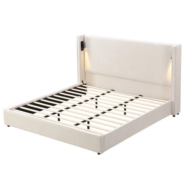 Christopher Knight Home- Cassie Upholstered Bed Frame with Reading Lamp & USB Port
