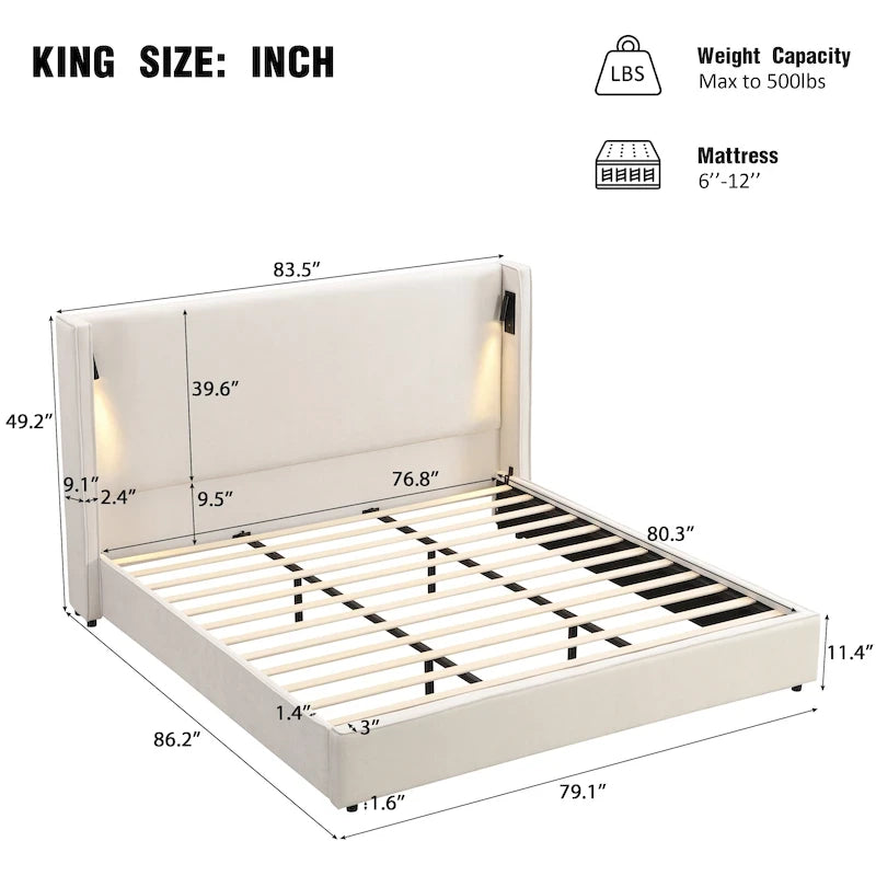 Christopher Knight Home- Cassie Upholstered Bed Frame with Reading Lamp & USB Port