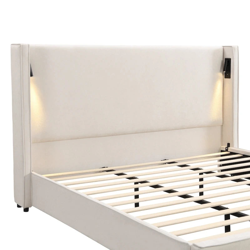 Christopher Knight Home- Cassie Upholstered Bed Frame with Reading Lamp & USB Port