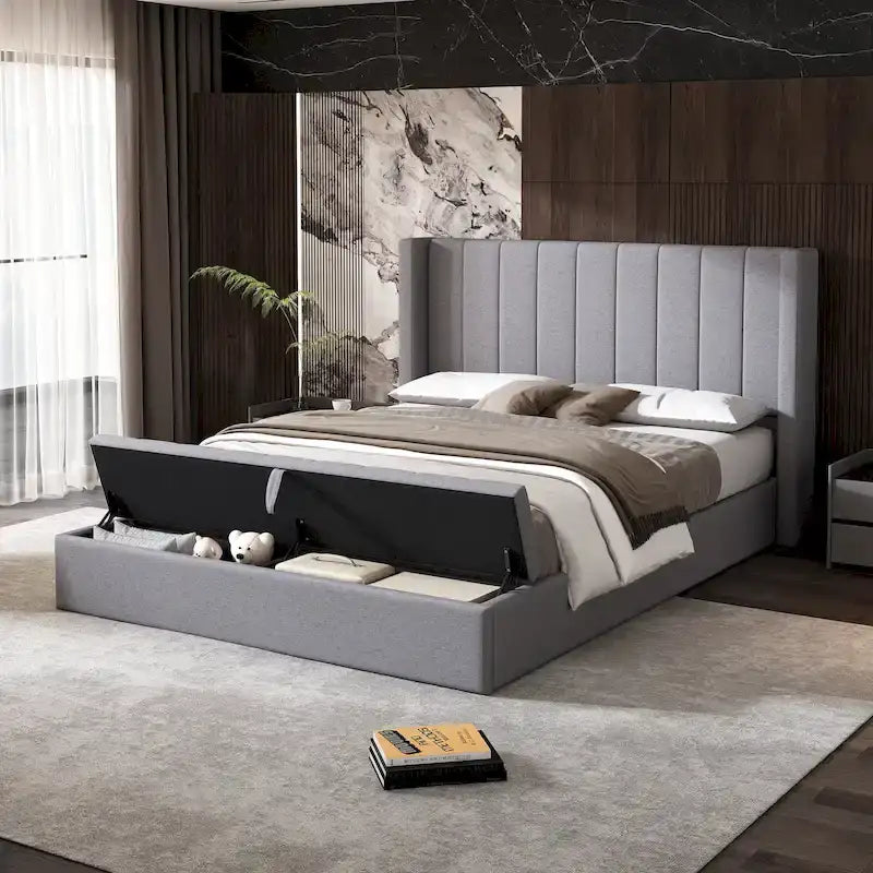 Christopher Knight Home - Lit plateforme rembourré Queen avec tête de lit et rangement