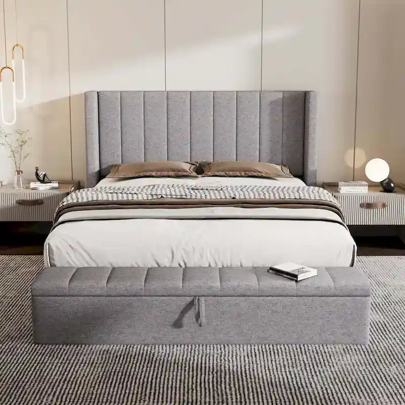 Christopher Knight Home - Lit plateforme rembourré Queen avec tête de lit et rangement