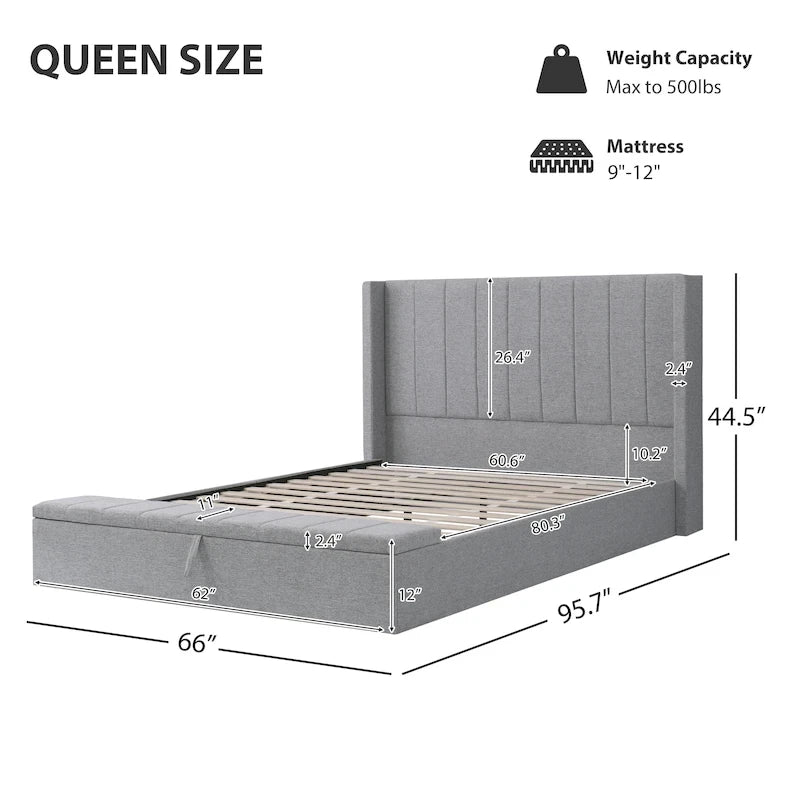 Christopher Knight Home - Lit plateforme rembourré Queen avec tête de lit et rangement