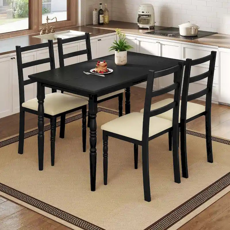 Moasis Farmhouse Dining Table Set with 4 Chairs Rectangular Dining Set Roman Column Style Kitchen