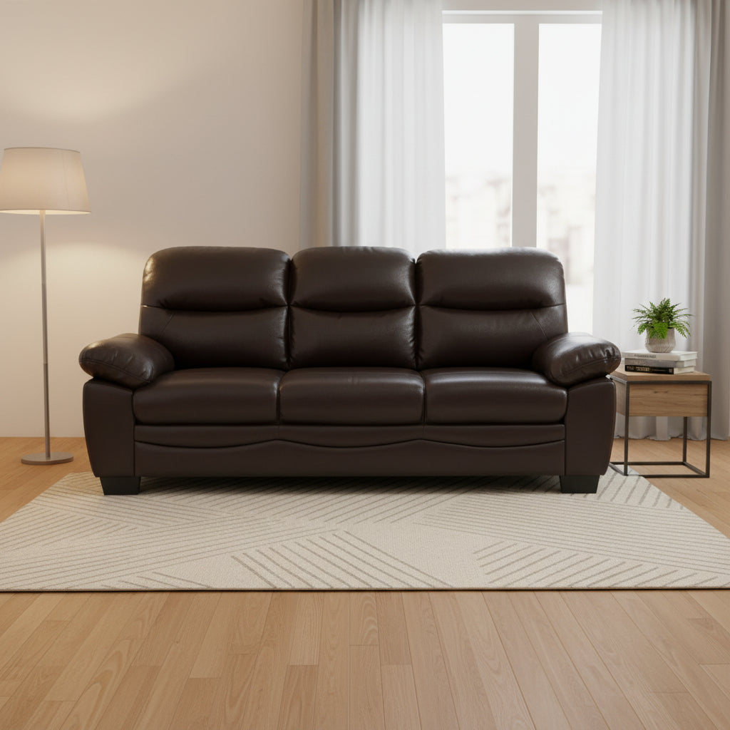 Flared Arm Faux Leather Straight Sofa - 78 - Dark Brown