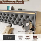 Velvet Upholstered Bed Frame with Wingback Headboard