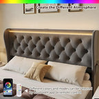 Velvet Upholstered Bed Frame with Wingback Headboard
