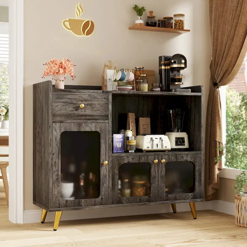 Sideboard Buffet Cabinets with Acrylic Door, Kitchen Storage Cabinets, Wood Coffee Bar Tables