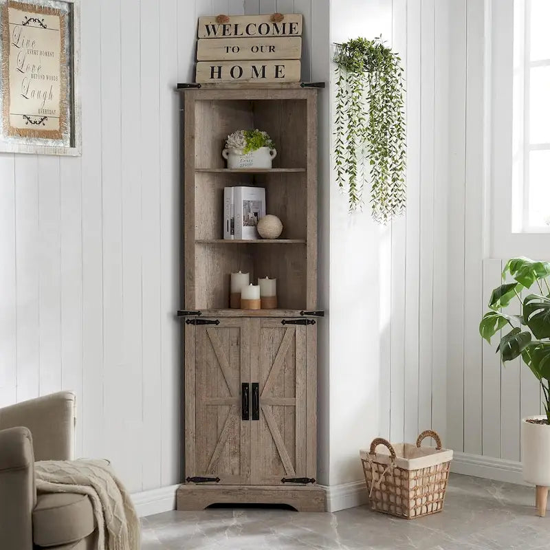 Farmhouse Corner Cabinet, 68 Tall Corner Cabinet, Corner Cabinet