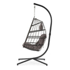 Sillón Colgante Tipo Huevo con Soporte, Mimbre de Ratan y Estructura de Aluminio, para Todo Tipo de Clima con Cojín y Reposacabezas