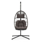 Sillón Colgante Tipo Huevo con Soporte, Mimbre de Ratan y Estructura de Aluminio, para Todo Tipo de Clima con Cojín y Reposacabezas