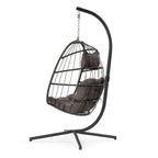 Sillón Colgante Tipo Huevo con Soporte, Mimbre de Ratan y Estructura de Aluminio, para Todo Tipo de Clima con Cojín y Reposacabezas