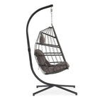 Sillón Colgante Tipo Huevo con Soporte, Mimbre de Ratan y Estructura de Aluminio, para Todo Tipo de Clima con Cojín y Reposacabezas