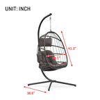 Sillón Colgante Tipo Huevo con Soporte, Mimbre de Ratan y Estructura de Aluminio, para Todo Tipo de Clima con Cojín y Reposacabezas