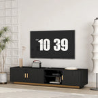 Mueble de TV negro de mediados de siglo con luces LED y almacenamiento para televisores de hasta 60 pulgadas