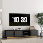 Mueble de TV negro de mediados de siglo con luces LED y almacenamiento para televisores de hasta 60 pulgadas