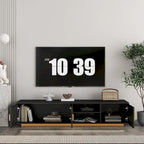 Mueble de TV negro de mediados de siglo con luces LED y almacenamiento para televisores de hasta 60 pulgadas
