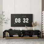 Mueble de TV negro de mediados de siglo con luces LED y almacenamiento para televisores de hasta 60 pulgadas