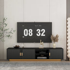 Mueble de TV negro de mediados de siglo con luces LED y almacenamiento para televisores de hasta 60 pulgadas