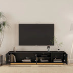 Mueble de TV negro de mediados de siglo con luces LED y almacenamiento para televisores de hasta 60 pulgadas