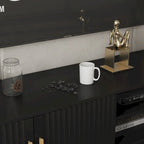 Mueble de TV negro de mediados de siglo con luces LED y almacenamiento para televisores de hasta 60 pulgadas