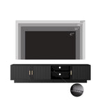 Mueble de TV negro de mediados de siglo con luces LED y almacenamiento para televisores de hasta 60 pulgadas