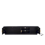 Mueble de TV negro de mediados de siglo con luces LED y almacenamiento para televisores de hasta 60 pulgadas