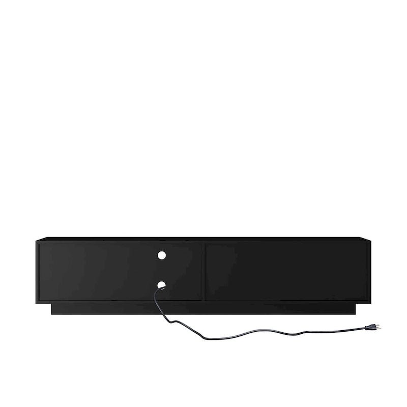 Mueble de TV negro de mediados de siglo con luces LED y almacenamiento para televisores de hasta 60 pulgadas