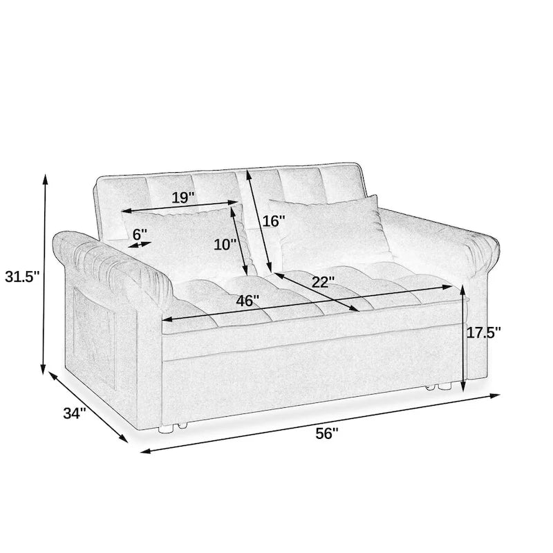 Sofá cama convertible biplaza con respaldo ajustable