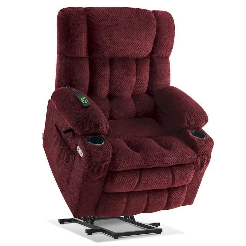 MCombo Medium Dual Motor Power Lift Recliner Chair Infinite Position, Massage and Heat, Extended Footrest, Fabric 7890