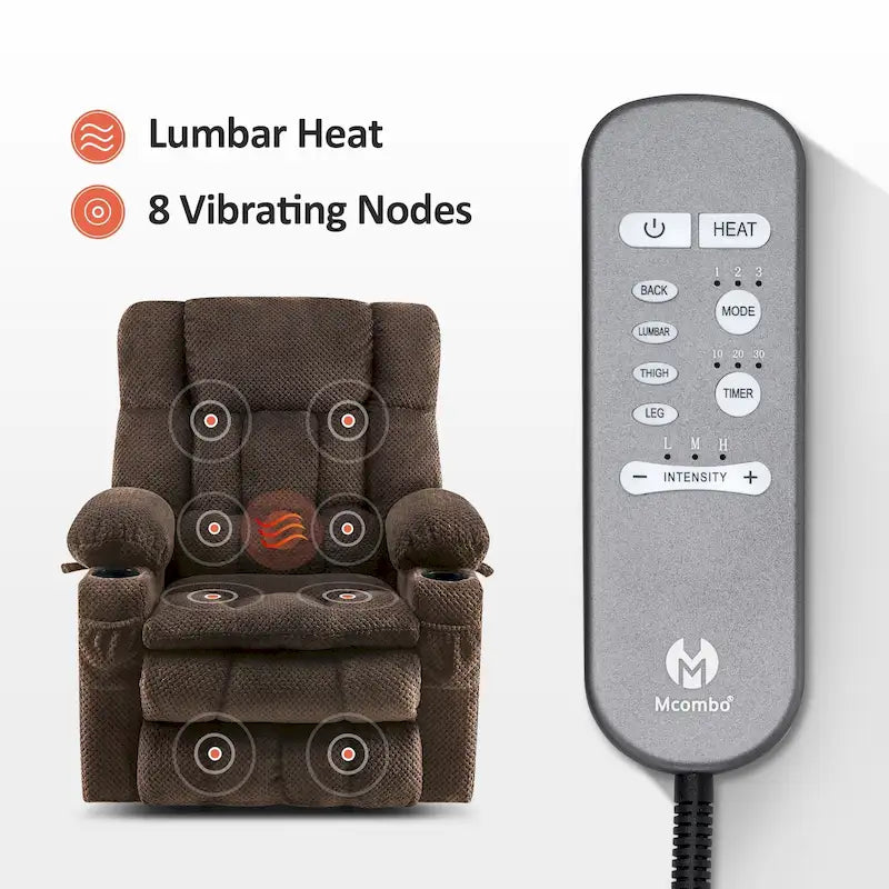 MCombo Medium Dual Motor Power Lift Recliner Chair Infinite Position, Massage and Heat, Extended Footrest, Fabric 7890