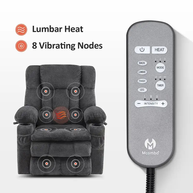 MCombo Medium Dual Motor Power Lift Recliner Chair Infinite Position, Massage and Heat, Extended Footrest, Fabric 7890