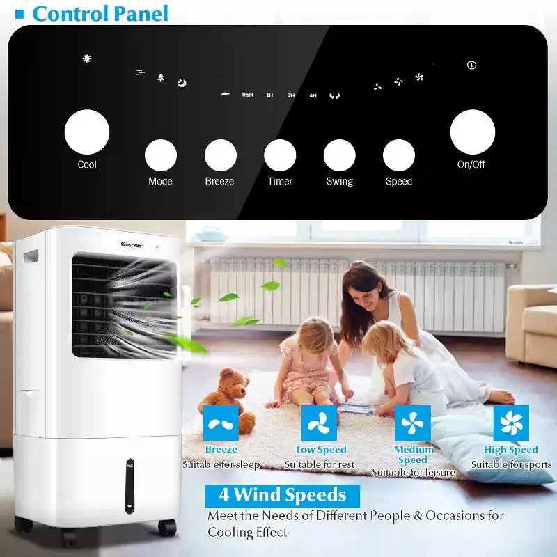 Rafraîchisseur d'air évaporatif portable Costway Ventilateur et humidificateur avec télécommande Minuteur 7,5 h