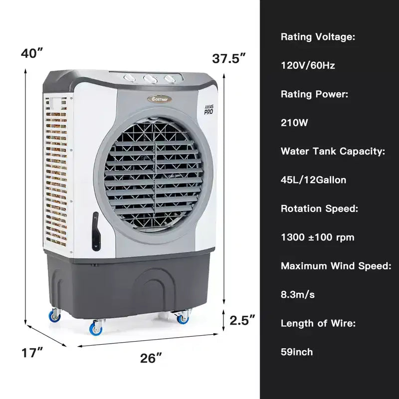 Costway 3450CFMIndustrialEvaporativeCooler 4-in-1AirCoolingFan 45L Tank