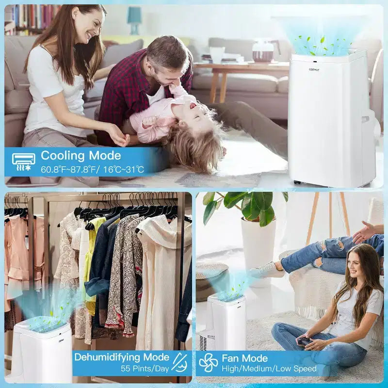 Costway Climatiseur portable 6350 BTU (9000 BTU ASHRAE) 3-en-1 ventilateur rafraîchisseur d'air déshumidificateur avec télécommande