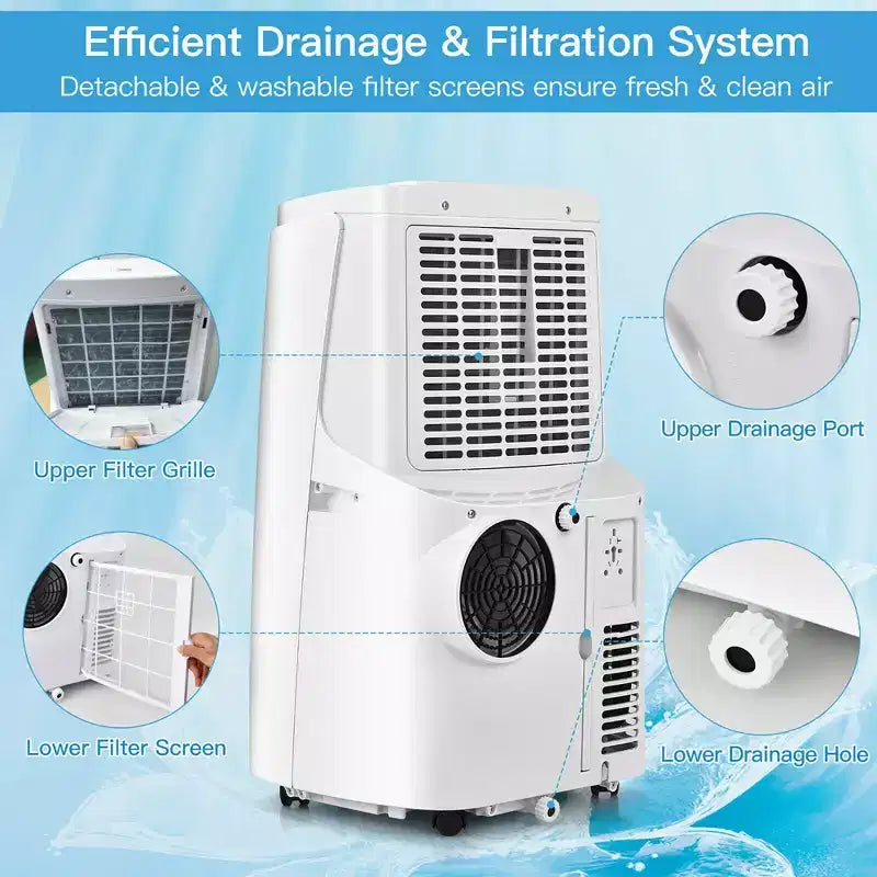 Costway Climatiseur portable 6350 BTU (9000 BTU ASHRAE) 3-en-1 ventilateur rafraîchisseur d'air déshumidificateur avec télécommande