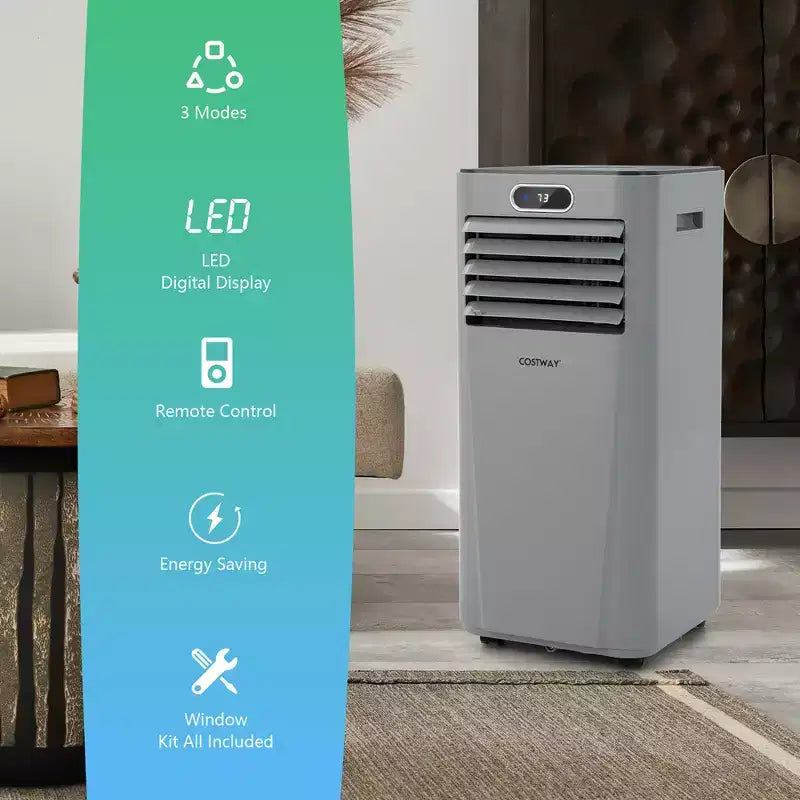 Costway 6000 BTU (10000 BTU ASHRAE) Portable Air Conditioner w/ Remote Control 3-in-1 Air Cooler w/ Drying