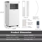 Climatiseur portable Costway 8000 BTU/10000 BTU ASHRAE 3-en-1 avec télécommande