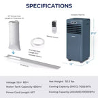 Climatiseur portable Costway 5000 BTU (8000 BTU ASHRAE) avec télécommande, refroidisseur d'air 3-en-1 avec séchage