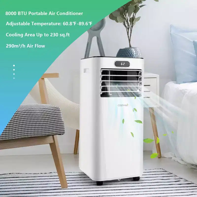 Climatiseur portable Costway 5000 BTU (8000 BTU ASHRAE) avec télécommande, refroidisseur d'air 3-en-1 avec séchage