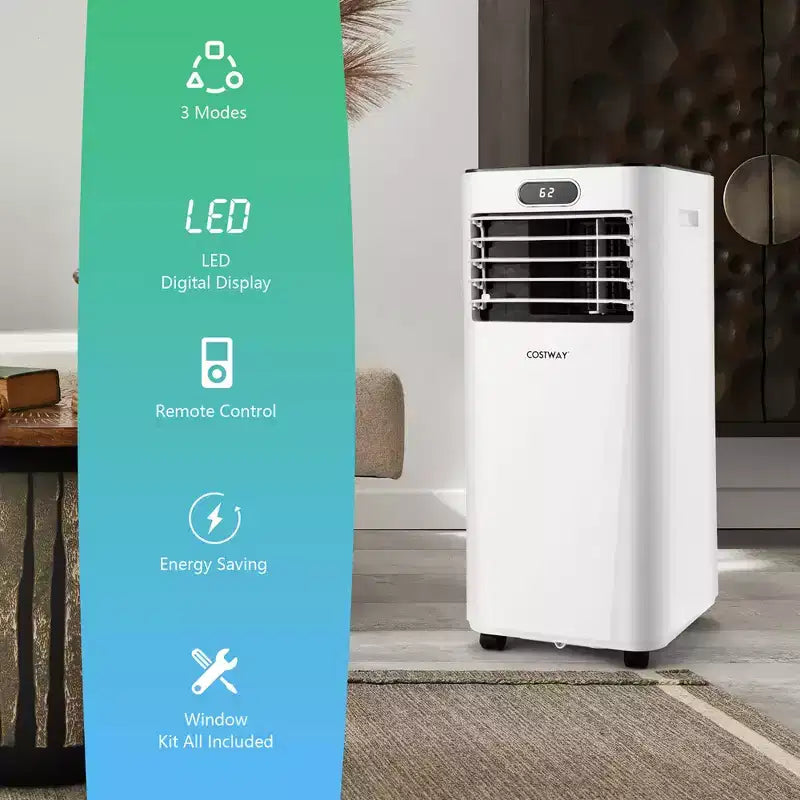 Climatiseur portable Costway 5000 BTU (8000 BTU ASHRAE) avec télécommande, refroidisseur d'air 3-en-1 avec séchage