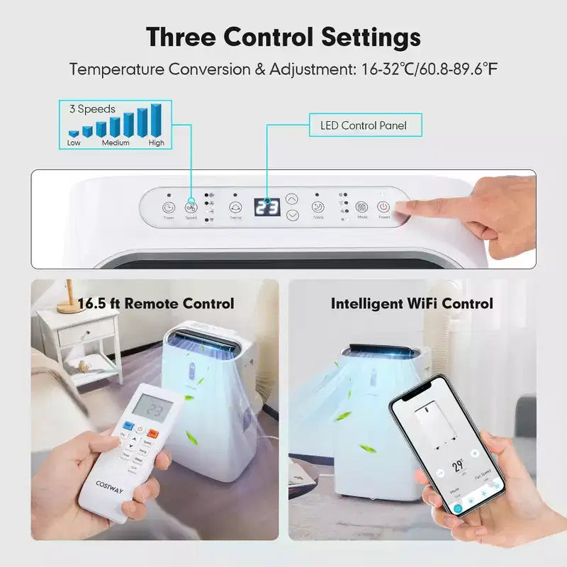 Climatiseur portatif Costway 8800 BTU (14000 BTU ASHRAE) 4-en-1 avec application et contrôle intelligent Wi-Fi