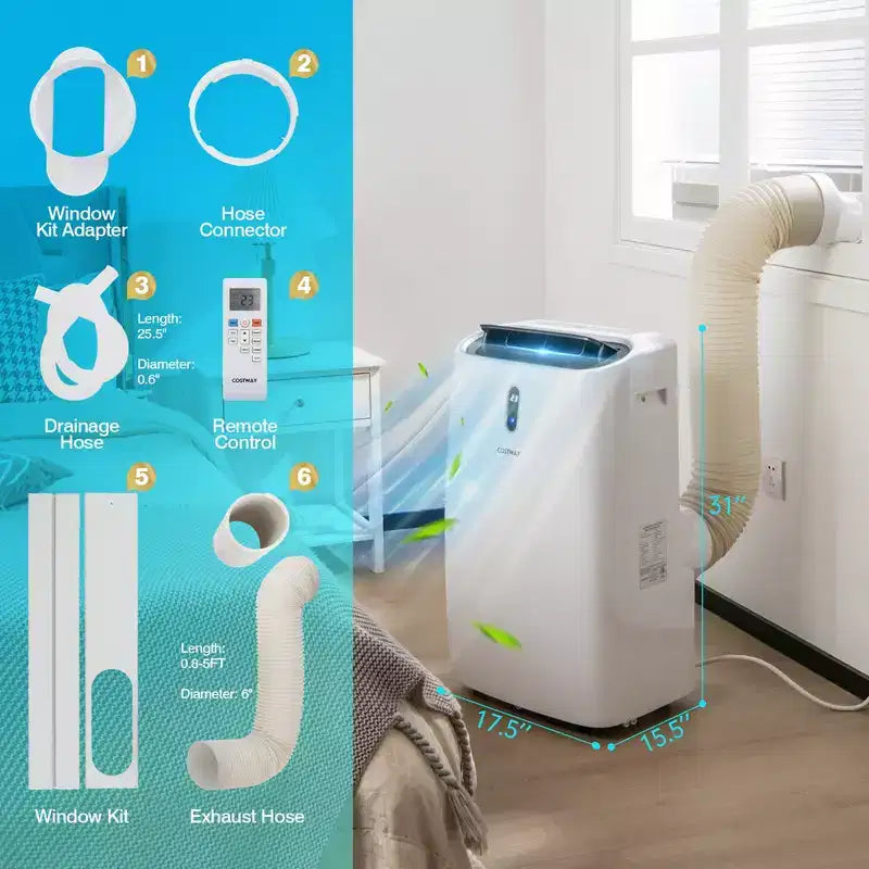 Climatiseur portatif Costway 8800 BTU (14000 BTU ASHRAE) 4-en-1 avec application et contrôle intelligent Wi-Fi