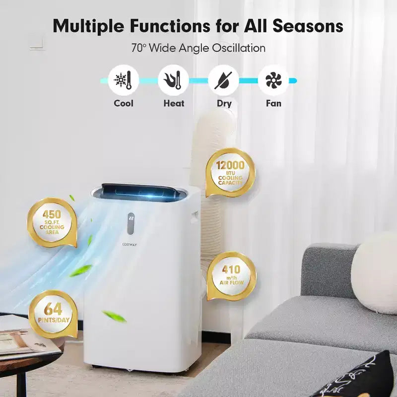 Climatiseur portable 4-en-1 Costway 8800 BTU (12000 BTU ASHRAE) avec contrôle intelligent APP et WiFi