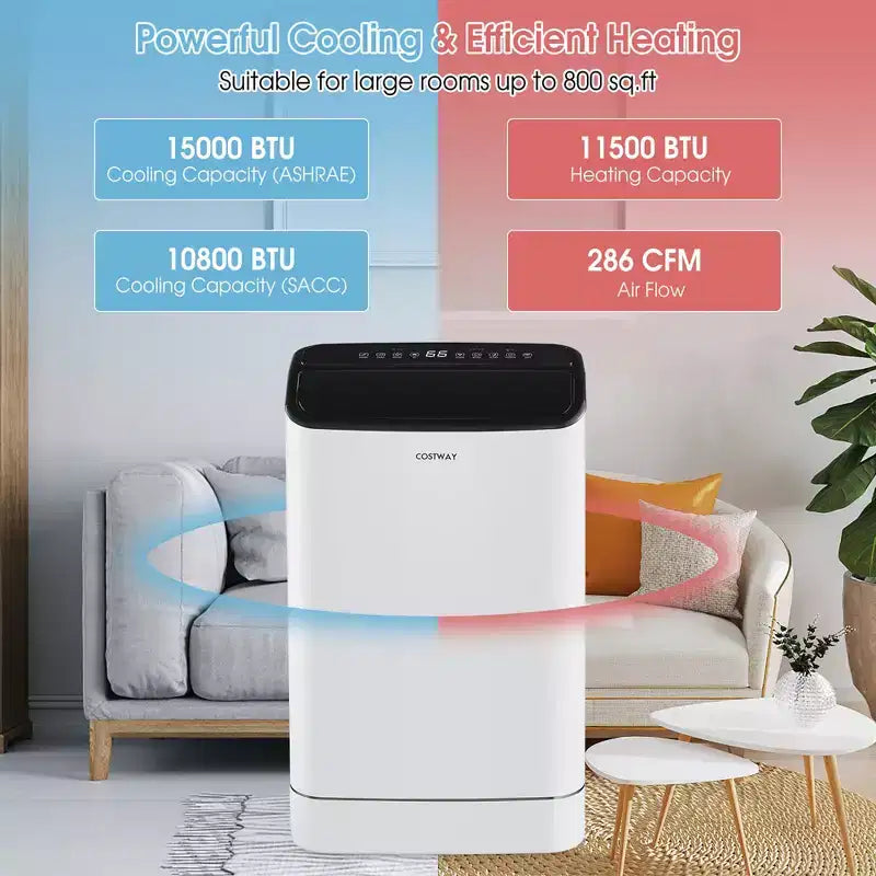 Costway 15000 BTU Portable Air Conditioner with Remote APP Control Cool Fan Heat Dehum