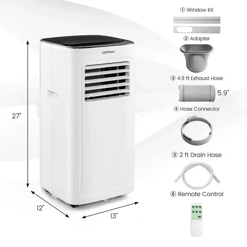 Costway 6000 BTU (9000 BTU ASHAR) Portable Air Conditioner 3-in-1 AC Unit with Cool Dehum Fan Sleep Mode