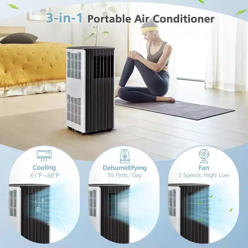 Climatiseur Portable Costway 7100 BTU (10000 BTU ASHARE) Unité AC 3-en-1 avec Refroidissement Déshumidification Ventilation Mode Veille