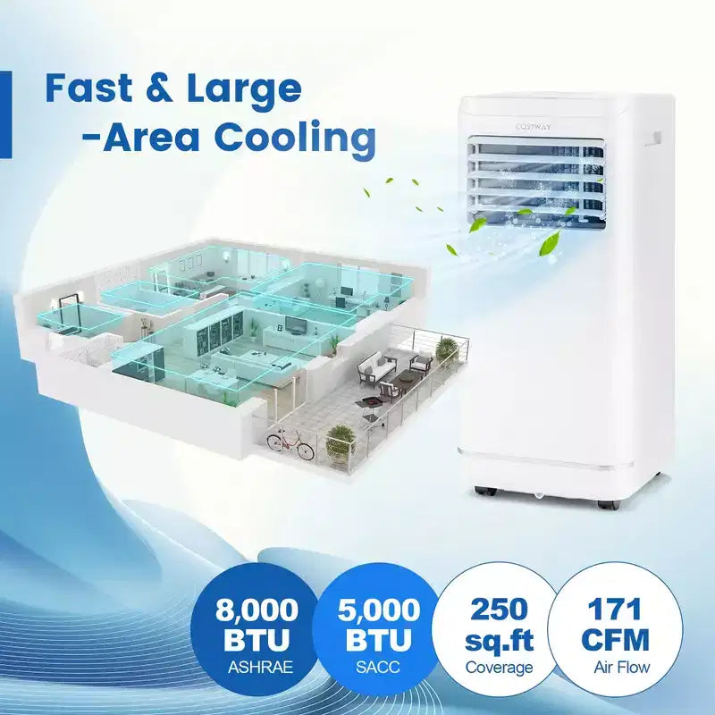 Climatiseur portable 8000 BTU Costway avec déshumidificateur et mode ventilateur, jusqu'à 23 m²